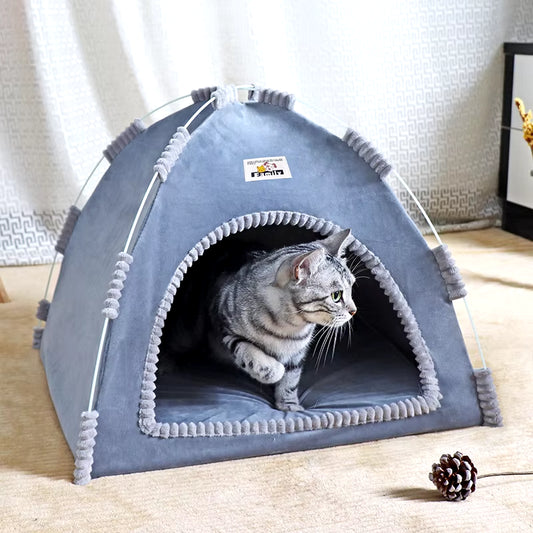 Foldable 4-Season Pet Tent & Cool Mat , Portable Cat/Dog Tent with Summer Mat , Breathable Foldable Pet House ,