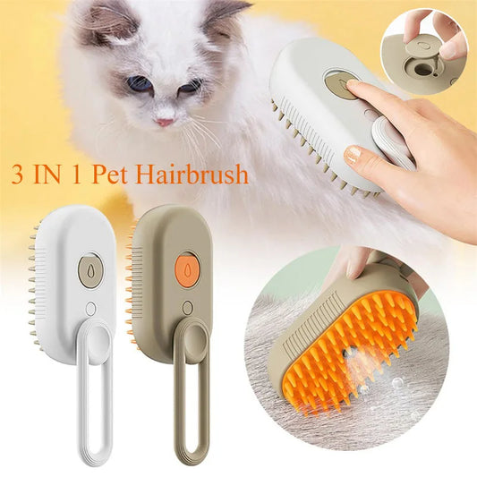 3-in-1 Electric Steam Brush for Pets - Cat and Dog Grooming, Cleaning, and Massage Comb with Retractable Handle and Hair Removal Features