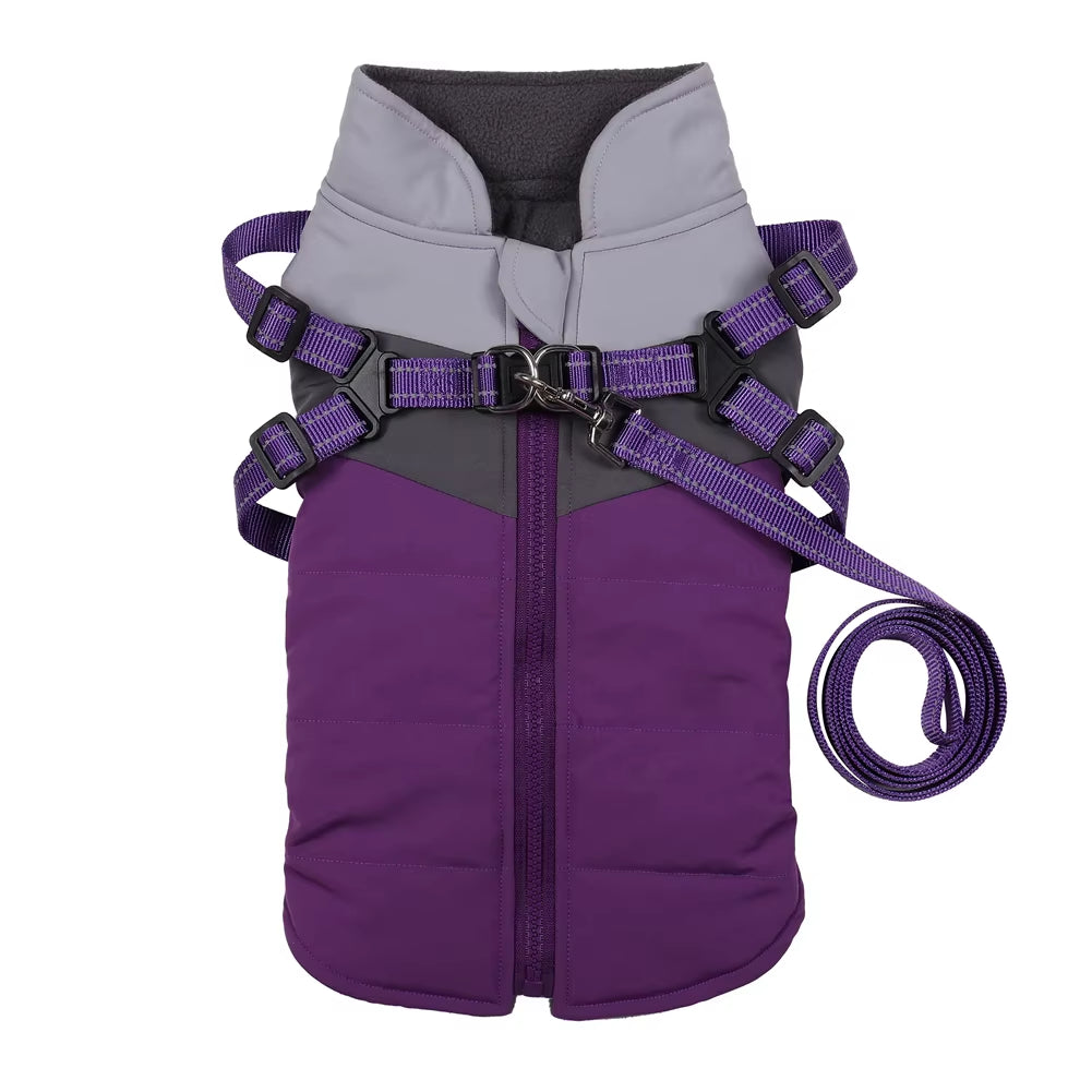 Warm Waterproof Dog Coat – Winter Jacket with Harness for All Sizes.