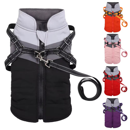 Warm Waterproof Dog Coat – Winter Jacket with Harness for All Sizes.