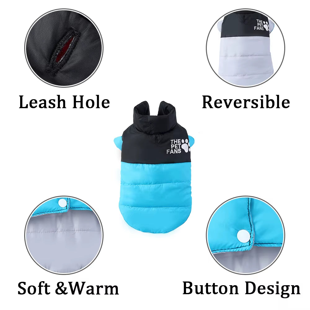 Reversible Winter Dog Jacket – Warm Windproof Coat for Small & Medium Dogs