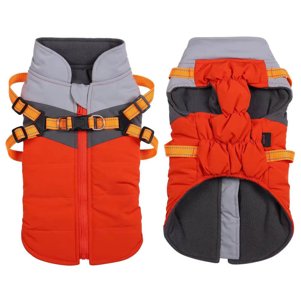 Warm Waterproof Dog Coat – Winter Jacket with Harness for All Sizes.