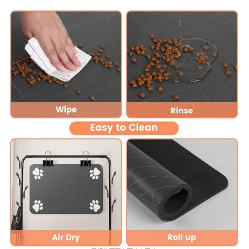 VIKAMA Pet Feeding Mat – Black & White, Absorbent & Scratch-Resistant