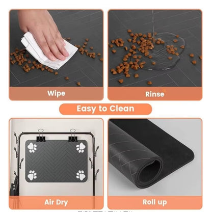 VIKAMA Pet Feeding Mat – Black & White, Absorbent & Scratch-Resistant