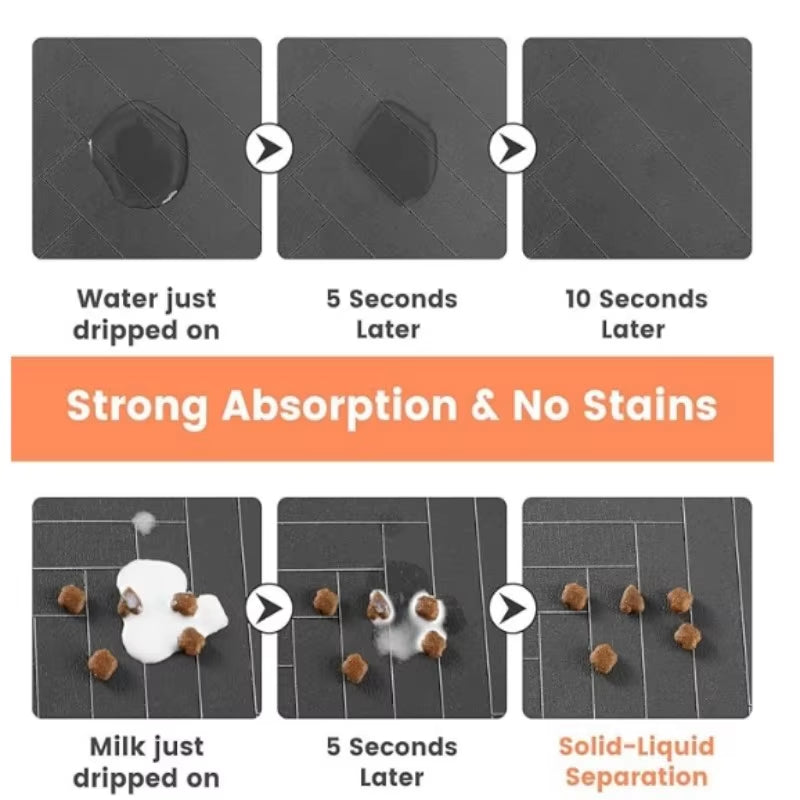 VIKAMA Pet Feeding Mat – Black & White, Absorbent & Scratch-Resistant