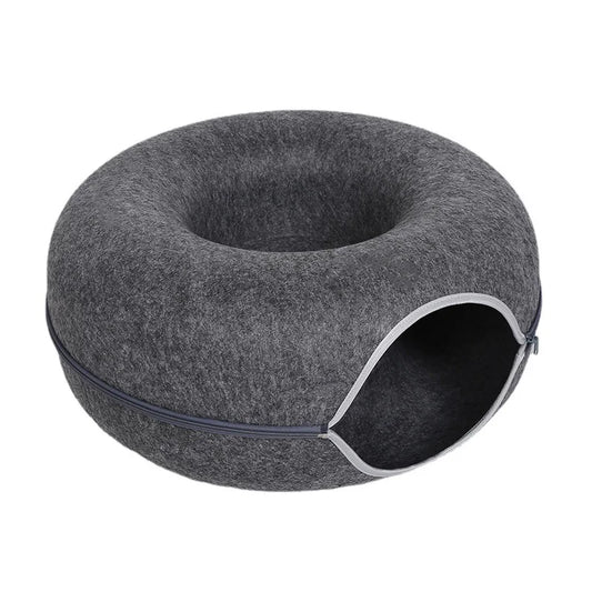Interactive Dual Cat Tunnel House , Natural Felt Cat Cave & Play Tunnel.