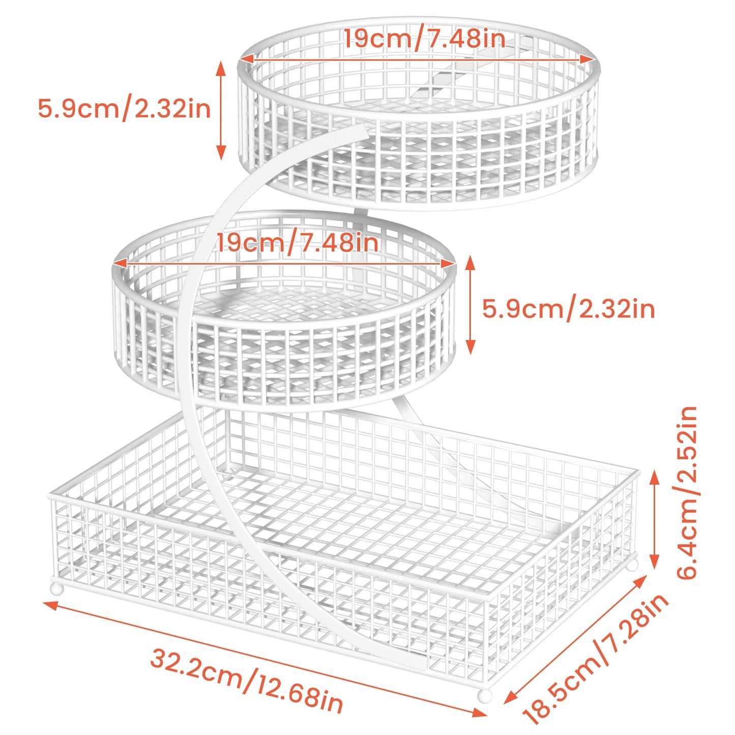 1-Piece 3-Tier Round Metal Storage Rack