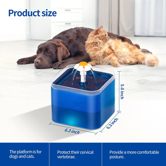 2L Automatic Cat Water Fountain with LED Nightlight, USB Powered Quiet Pump with Filter for Cats and Small Dogs