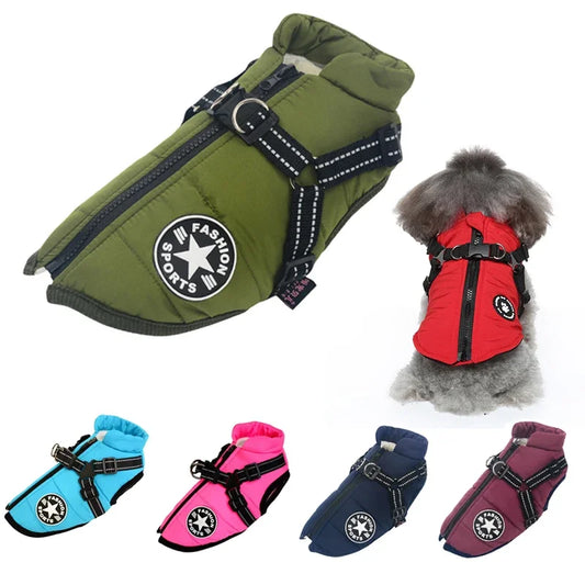 Waterproof Winter Dog Jacket with Built-In Harness Warm Coat for Dogs & Labradors