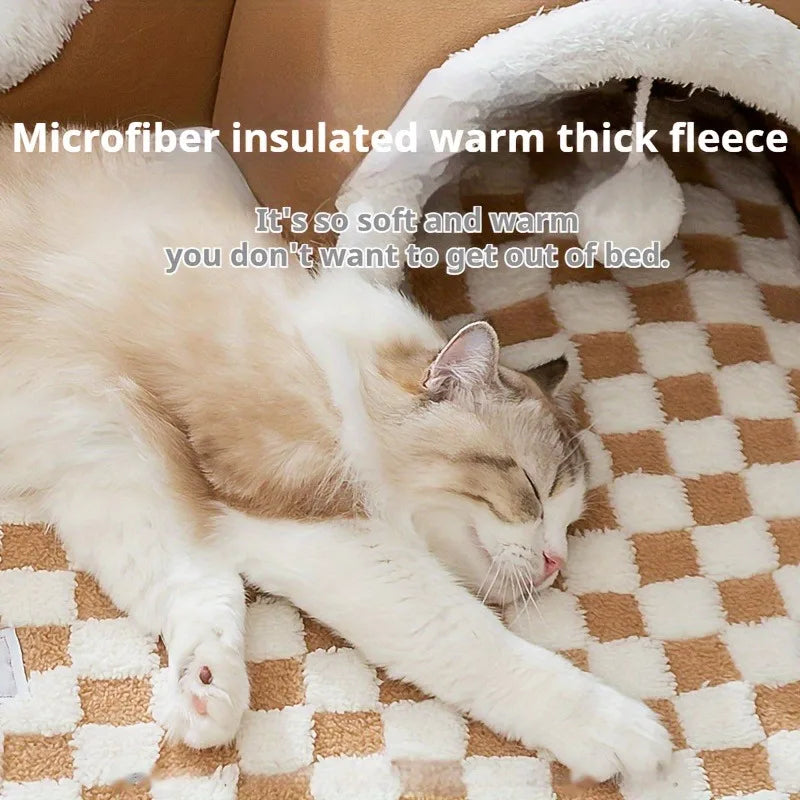 Winter Hide-and-Seek Cat Bed,Warm Integrated Cat Play & Sleep Bed/Tunnel/Cave