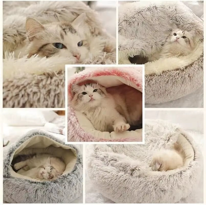 Pet Bed round Fluffy Soft Cat Bed , Warm Cat  Sleeping Cave.