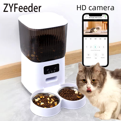 5L Pet Feeder with Camera Automatic Cat Feeder Smart Dog Food Dispenser  Stainless Steel  Bowl